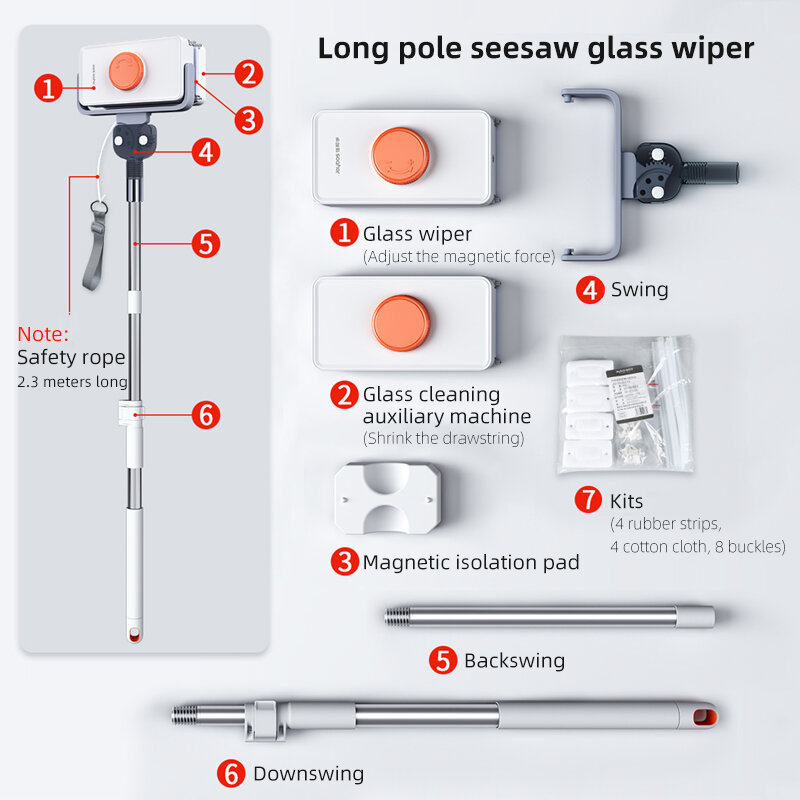 Магнитная щетка JOYBOS для мытья окон, регулируемая защита от падения, устройство для очистки окон с двойным стеклом