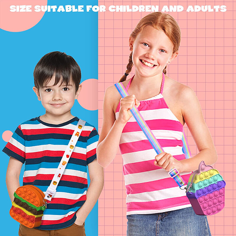 Monedero Pop 2 en 1 para niñas, bolso cruzado de silicona con burbujas de empuje, bolsa de mensajero sensorial de arcoíris