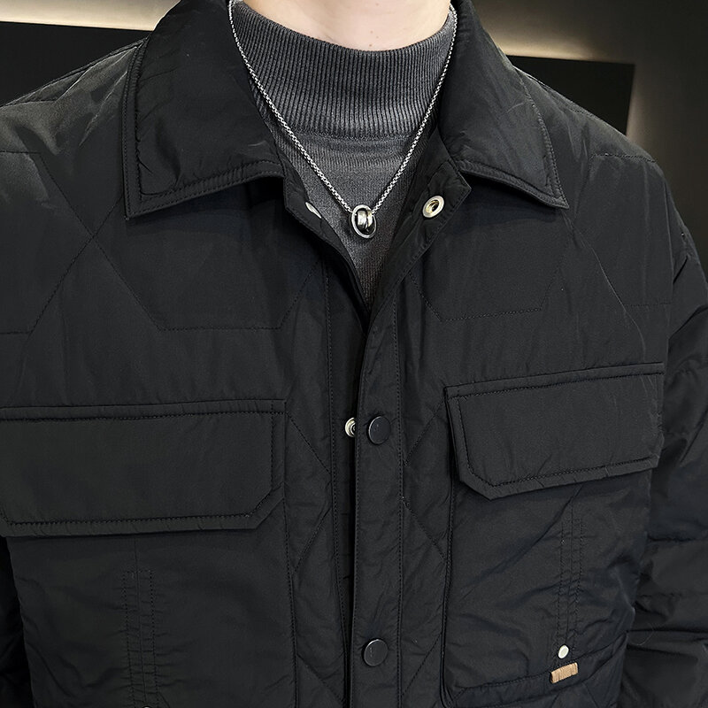 Легкая мужская зимняя пуховая куртка, новая утепленная термостойкая одежда, повседневная куртка с воротником поло, пальто, мужская одежда