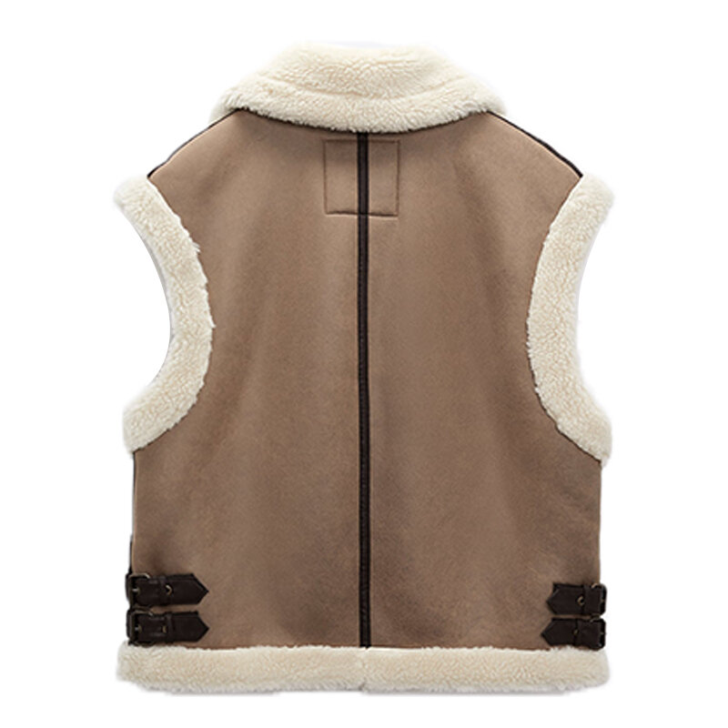 Winter women's fur one-piece vest jacket washed fur wool fabric warm jacket 2023 European and American fashion fur vest jacket