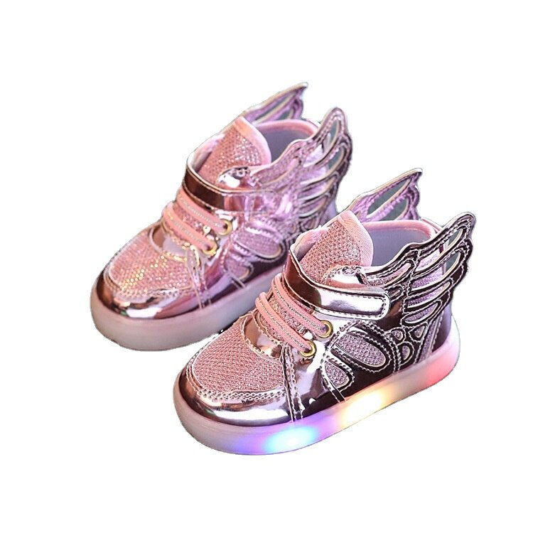 Светящиеся кроссовки для детей, детские светящиеся босоножки для девочек с крыльями, модная обувь для первых шагов