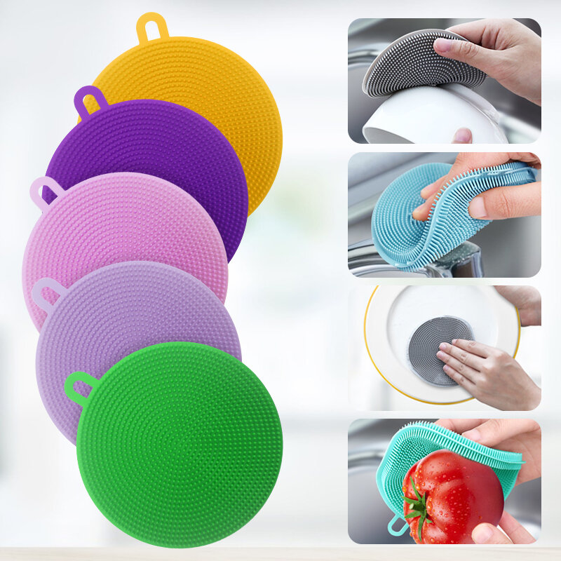 4Pack 10 Farben Silikon Schwamm Gericht Waschen Schwämme Küche Wäscher Magie Reusable Doppelseitige Silizium Pinsel Küche Gadgets