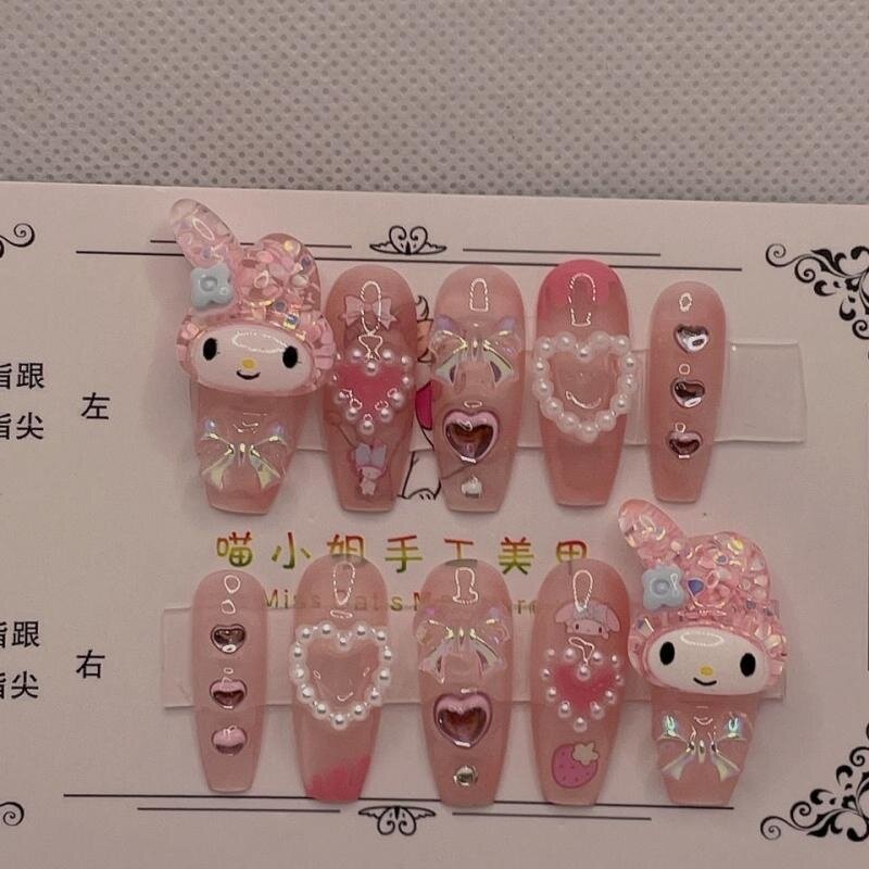 Calcomanía de uñas Sanrio My Melody para niñas, muñeco de dibujos animados hecho a mano, pegatina de uñas de Hello Kitty, juguete de decoración de uñas de Anime