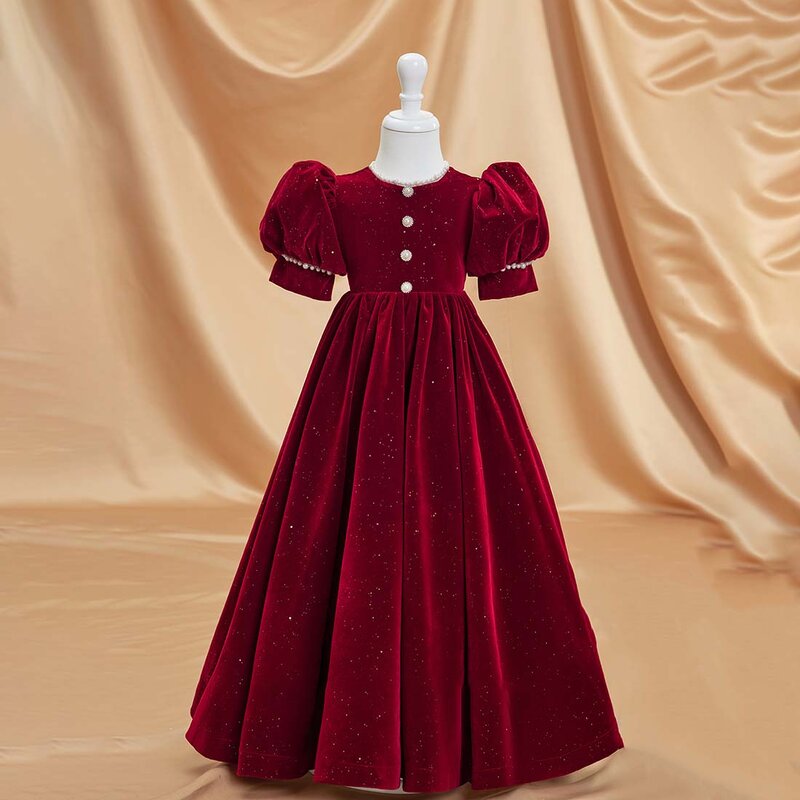 YZYmanualroom Velvet Flower Girl Dress A-line Scoop Floor-Length 2-15T