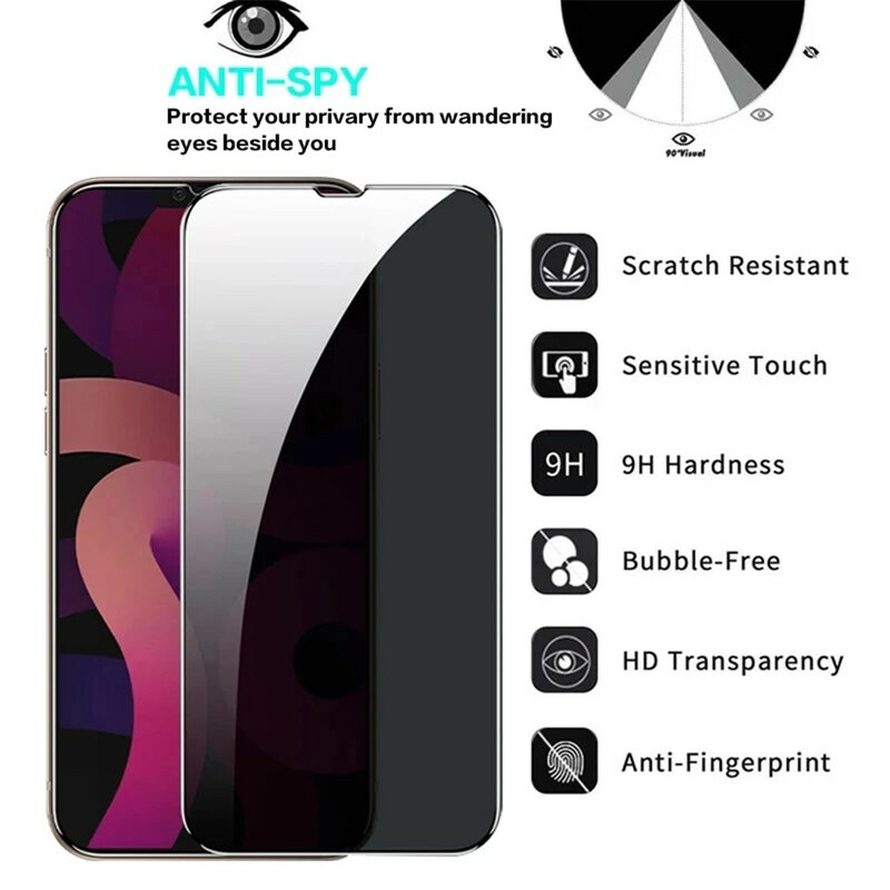 SPRIMO-vidrio Protector de privacidad para iPhone, película protectora de pantalla de vidrio templado antiespía para iPhone 11, 12, 13, 14 Pro Max, XR, 7, 8