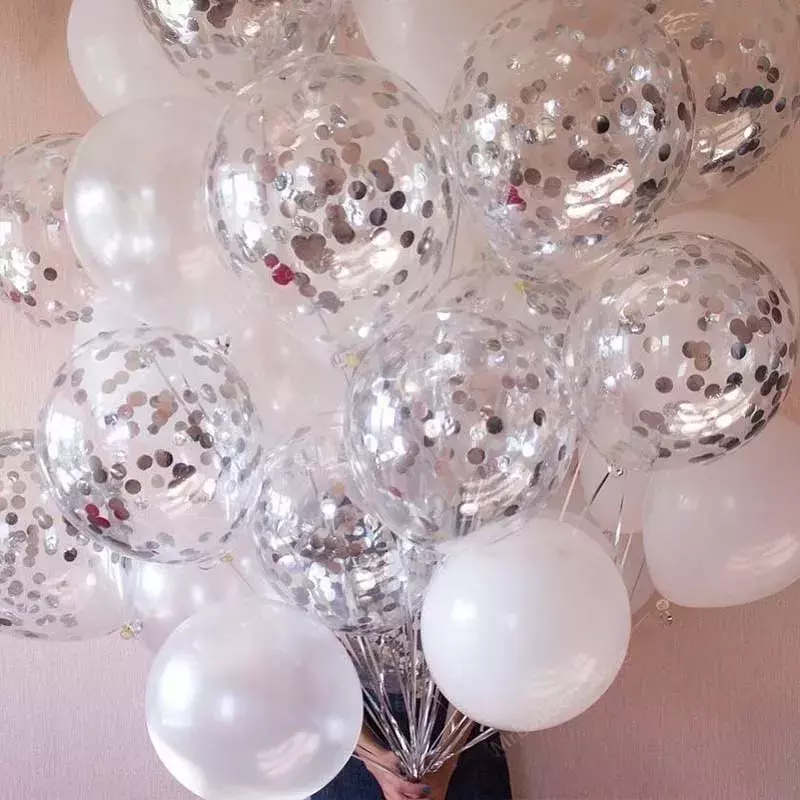 12 인치 골드 스타 색종이 라텍스 풍선, 반짝이 투명 투명 풍선 웨딩 생일 파티 장식 헬륨 공, 10 개