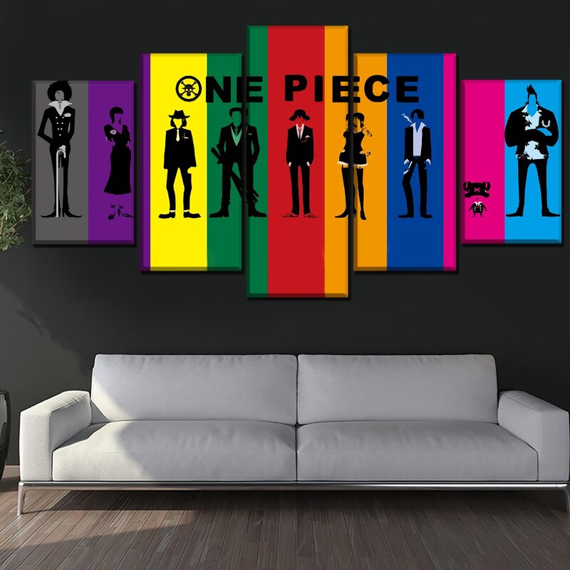 5PCS Anime One Piece Luffy Wall Art Canvas Paintings Cartoon Decoration Picture Living Room Kids Bedroom Home Decor Wall Poster