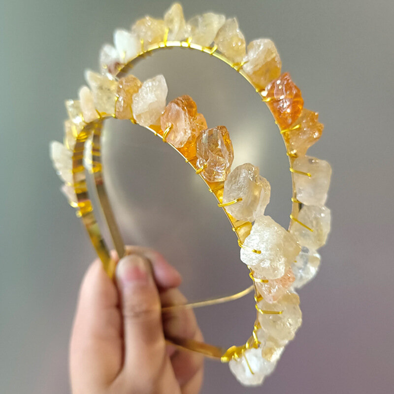 Nieuwe In Natuurlijke Ruwe Steen Citrines Fluoriet Kroon Haarband Wire Wrap Hoofddeksels Haaraccessoires Sieraden Vrouwen Gift