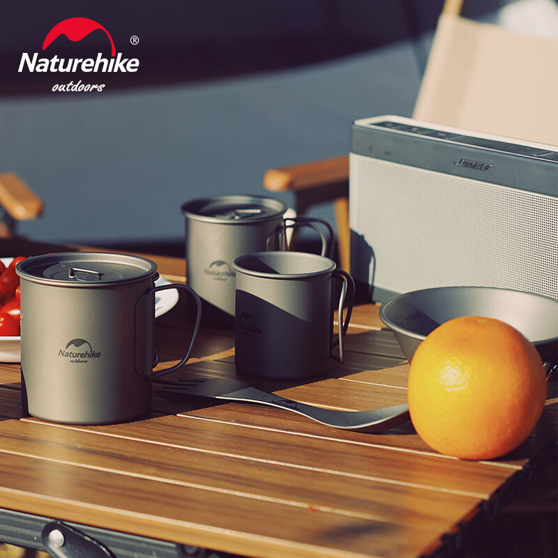 Naturehike-taza de agua ligera, vajilla, utensilios de cocina al aire libre, taza de agua con mango plegable, juego de Picnic portátil para acampar