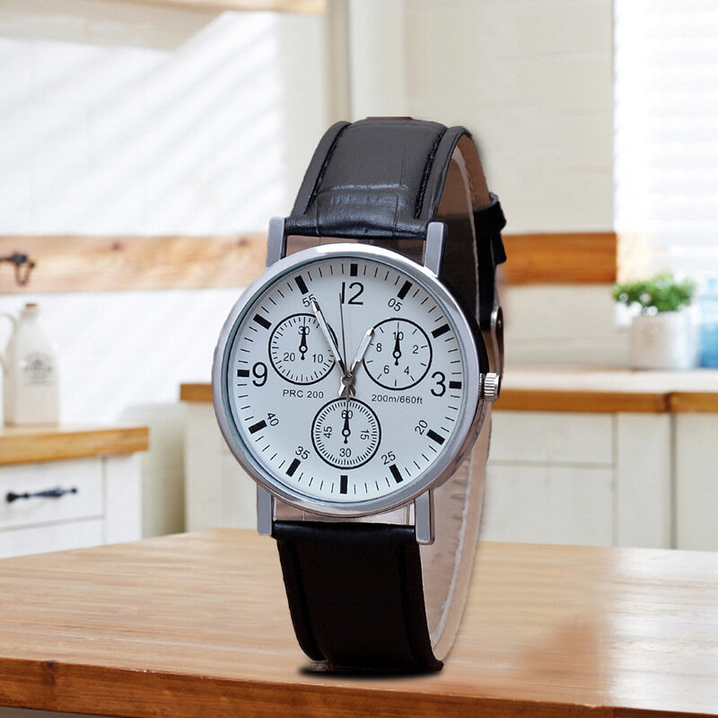 Mode Horloge Voor Mannen Casual Lederen Band Wit Zwart Grote Wijzerplaat Quartz Horloges Drie Ogen Zakelijke Heren Horloge Relogio masculino