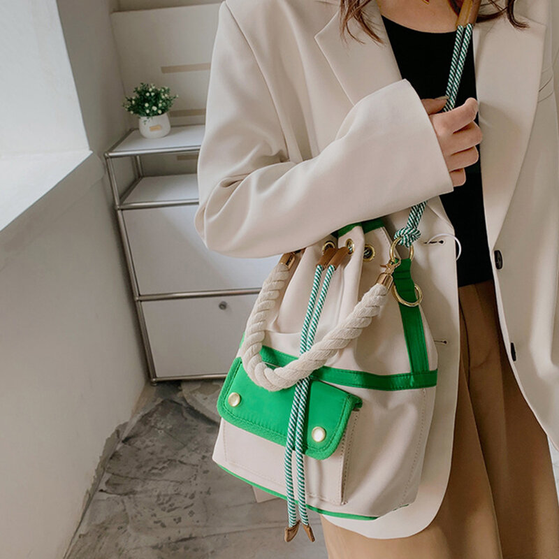 Casual Canvas Bucket Bag Rope Handle Handbags and Purses Drawstring Shoulder Crossbody Bag 2022 Designer Bags for Women Tote New