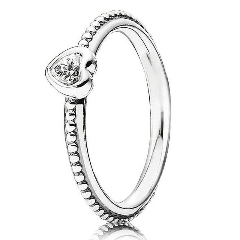 Nuovo anello in argento Sterling 925 rosa radiante a forma di cuore solitario anello smaltato con cristallo per regalo di gioielli da donna