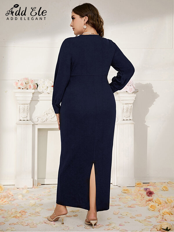 우아한 여성용 V 넥 솔리드 헴 백 슬릿 오피스 레이디 펜슬 드레스 b7362, 플러스 사이즈, 가을 2022 추가