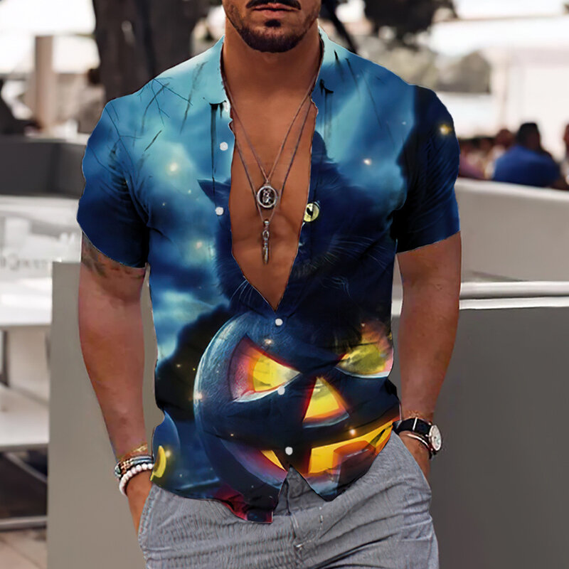 Camisa havaiana dos homens do verão 3d halloween mas impresso camisas para o feriado manga curta praia topos camisa masculina blusa de grandes dimensões