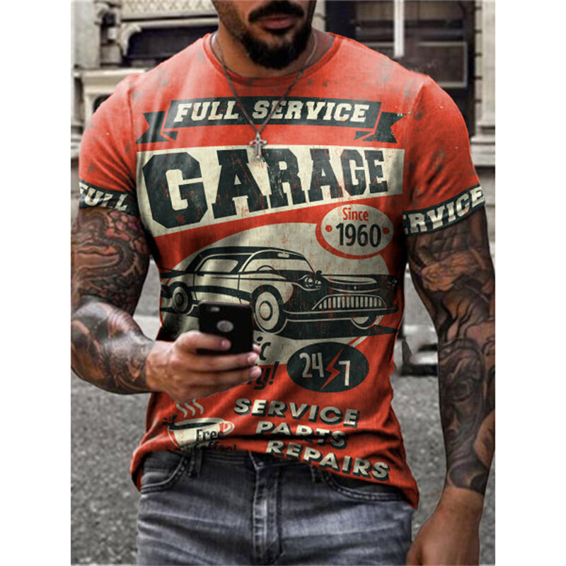 Camiseta holgada de gran tamaño para hombre, a la moda ropa Vintage de manga corta, con estampado de letras de la ruta de América 66, cuello redondo