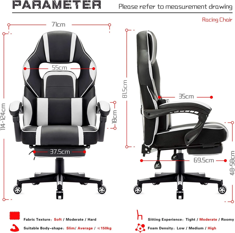 Fotel gamingowy ergonomiczne krzesło wykonawcze dla graczy krzesło biurowe ze składanym podnóżkiem wygodna poduszka lędźwiowa do pracy