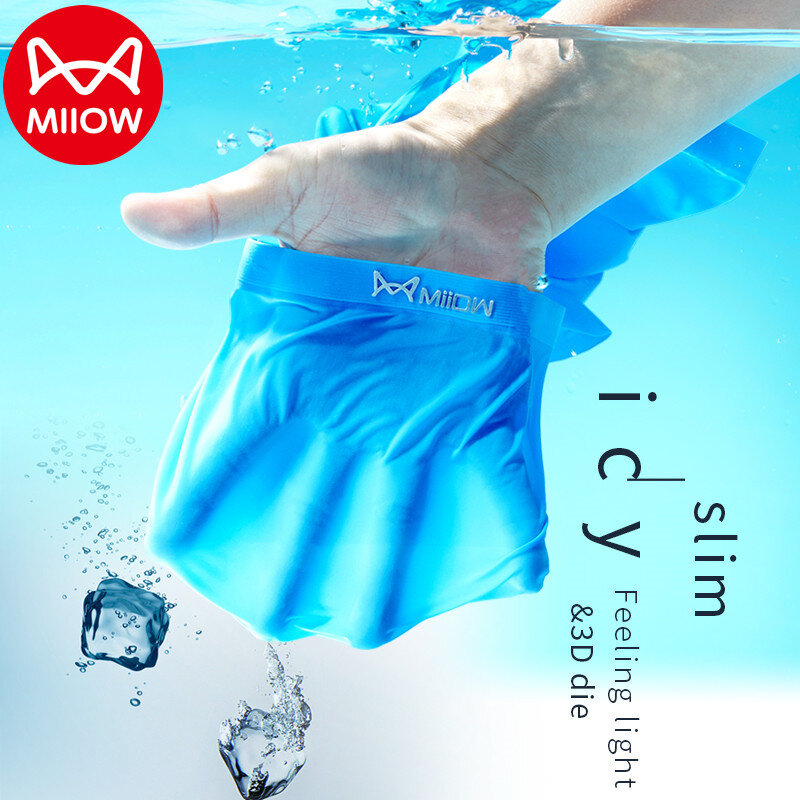 MiiOW 3Pcs ชายกางเกงชั้นในน้ำแข็งผ้าไหมผู้ชายชุดชั้นในนักมวยกางเกงขาสั้นฤดูร้อน Ultra-Thin Cool Breathable ชายก...