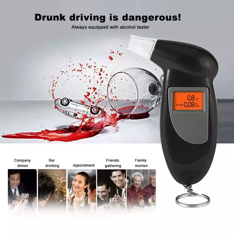 AT68 Backlight Type Alcohol Tester Alcohol Breath Tester Analyzer Detector Tester Keychain Breathalizer Device