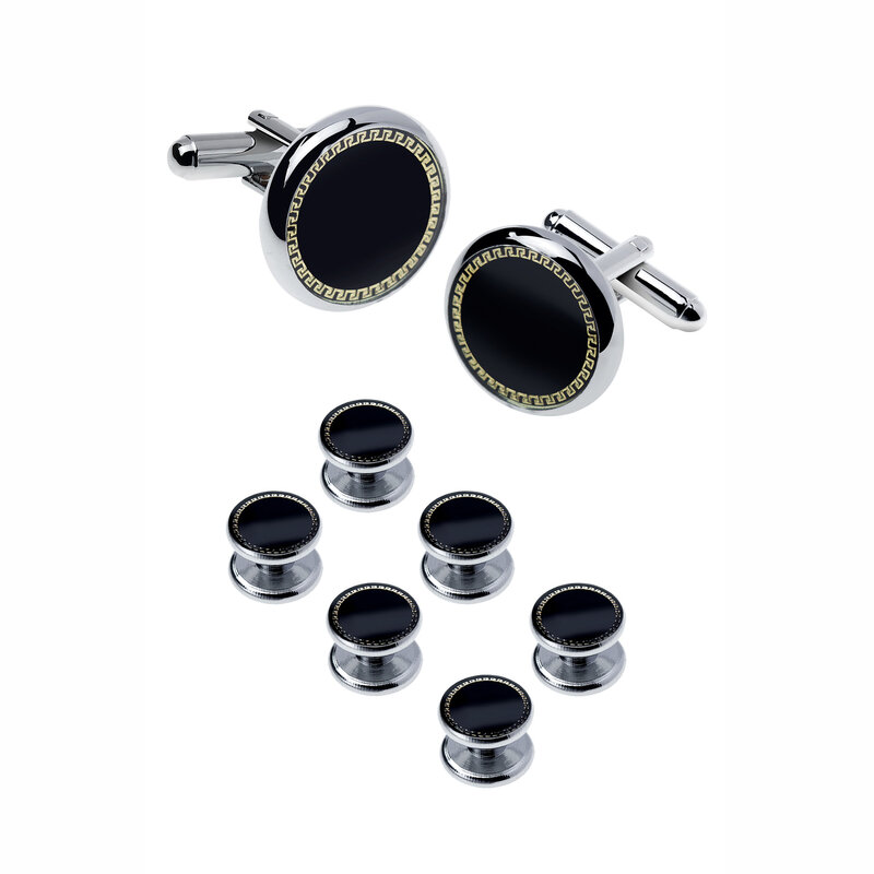 8PCS Black Classic Cufflinks Striped Shirt Studs Set for Men Wedding Business Father's Gifts Cuff Links Tie Clips Accessories
