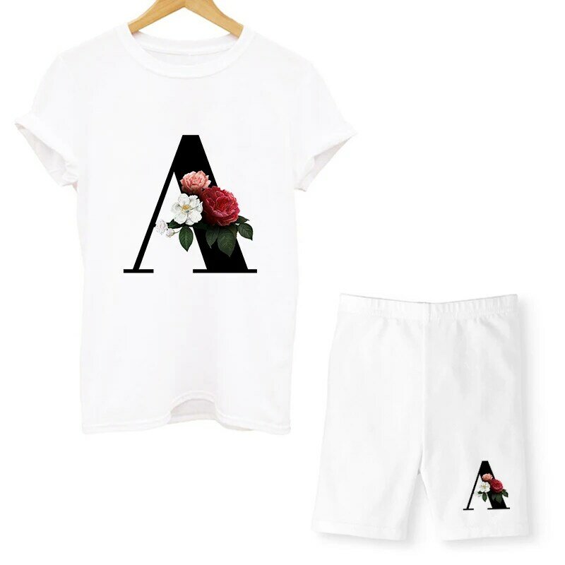 Комплект из двух предметов Женский, футболка с надписью и шорты, повседневные байкерские шорты с коротким рукавом и круглым вырезом, на лето