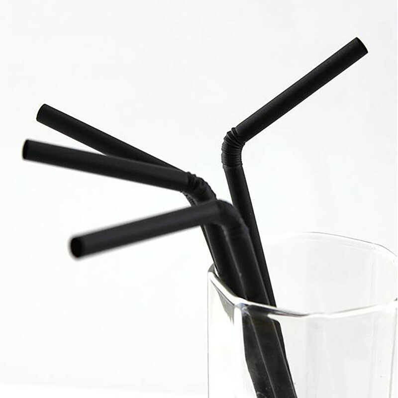 1000PCS Black Drinking Straws 210mm White Long Flexible Plastic Drinking Straws Wedding Party Supplies Kitchen Accessories