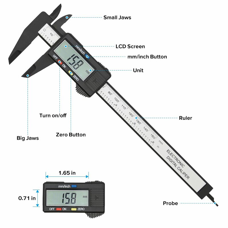 150mm 100mm digital eletrônico caliper de fibra carbono dial vernier caliper calibre micrômetro ferramenta medição digital régua