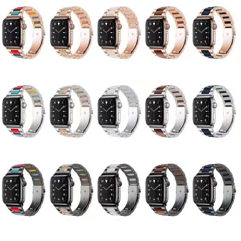 Logam + Tali Resin untuk Apple Watch Band Wanita Gelang Pergelangan Tangan Korea Iwatch 7 6 5 4 3 45Mm 41Mm 44Mm 42Mm 40Mm 38Mm Aksesori