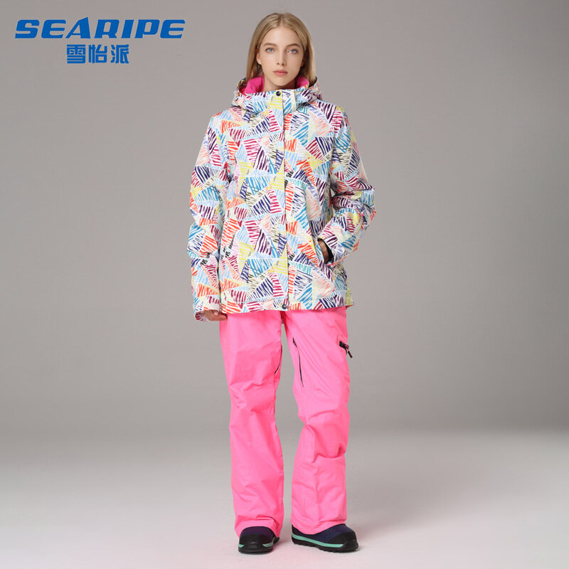 SEARIPE komplet garniturów narciarska damska odzież termiczna wiatrówka wodoodporne zimowe kurtki ciepłe czapki spodnie Snowboard płaszcze spodnie