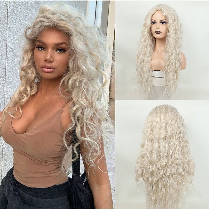 Long Curly Hair Wigs Blonde Ash Platinum Natural Wavy Wig Fluffy Synthetic Purple Pink Ginger Ombre Cosplay Wigs for Women