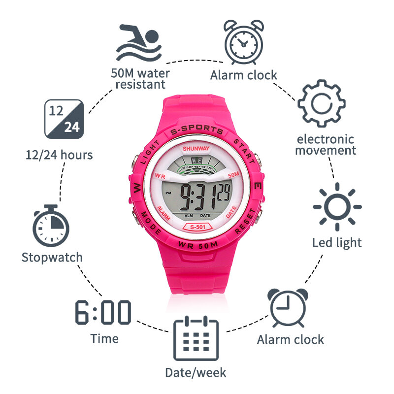 New Selling Children's Smart Watch Outdoor Sports Waterproof Electronic Watch Student Colorful Luminous Watch Boys Girls Gifts