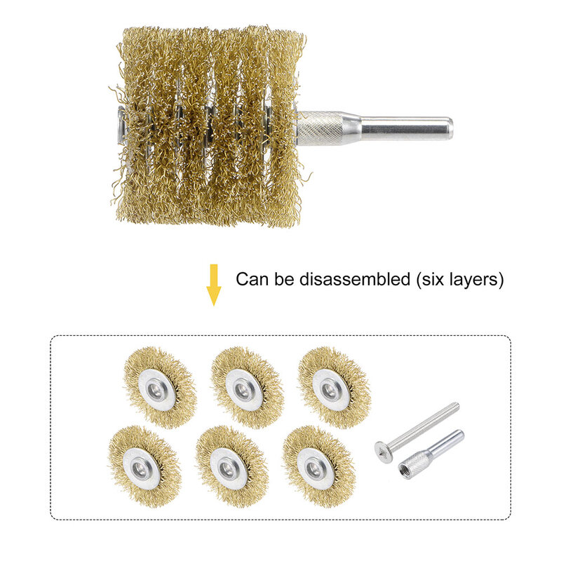 1pc 6mm Shank Stainless Steel Brass Wire Brush WheelRotary Tools For Metal Rust Removal Polishing Power Tool Access 40x41mm