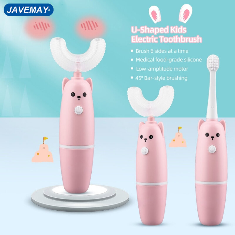 Cepillo de dientes eléctrico de silicona para niños, cepillo de dientes automático en forma de U, con batería, resistente al agua, J283