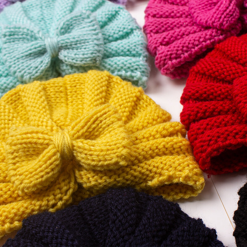 New Knitted Baby Hat Turban Bowknot Autumn Winter Warm Baby Boys Girls Hat Bonnet Crochet Newborn Kids Children Cap Beanies