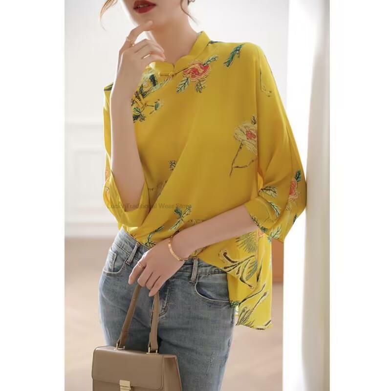 Chinese Style Traditional Clothing Improved Cheongsam Top Oriental Retro Exquisite Printing Women Casual Loose Qipao Blouse