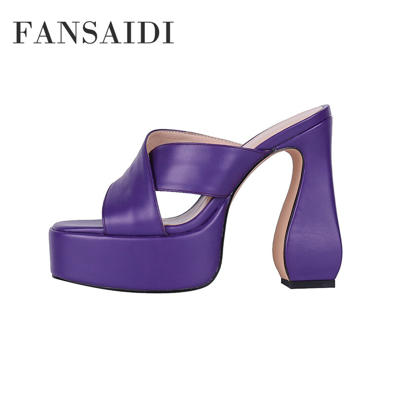 FANSAIDI 2022 Fashion Pink Purple Goth Platform  Slippers Women's Shoes Summer New Consice Waterproof Sexy Chunky Heels 40 41 42