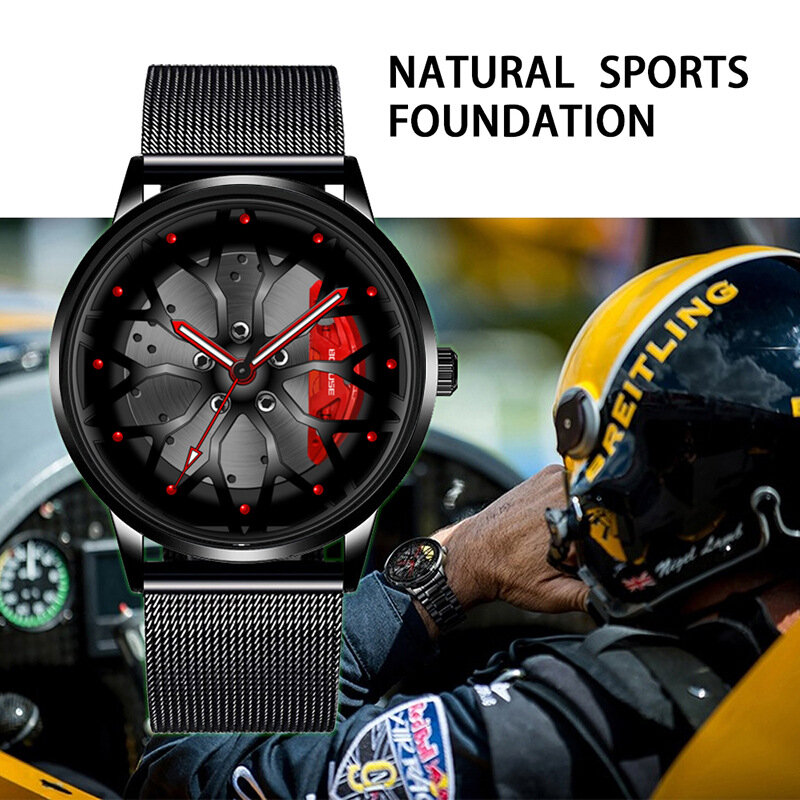 Часы мужские с вакуумным покрытием, черные стальные, водонепроницаемые спортивные Кварцевые s-часы с колесным ободом
