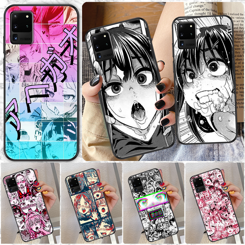 Hentai-funda de teléfono con caras de chica de Anime para Samsung Galaxy Note 4, 8, 9, 10, 20, S8, S9, S10, S10E, S20 Plus, UITRA, Ultra negra, suave