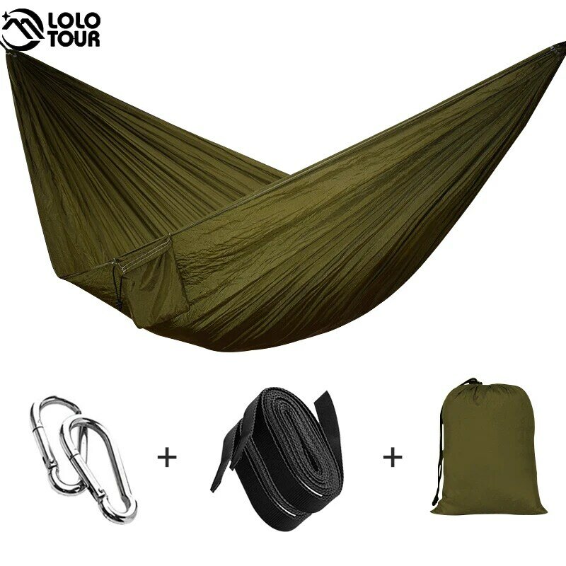 Portátil parachute hammock 260x140cm 24 cores 2 pessoas acampamento sobrevivência ao ar livre rede interior para quintal pátio caminhadas viagem