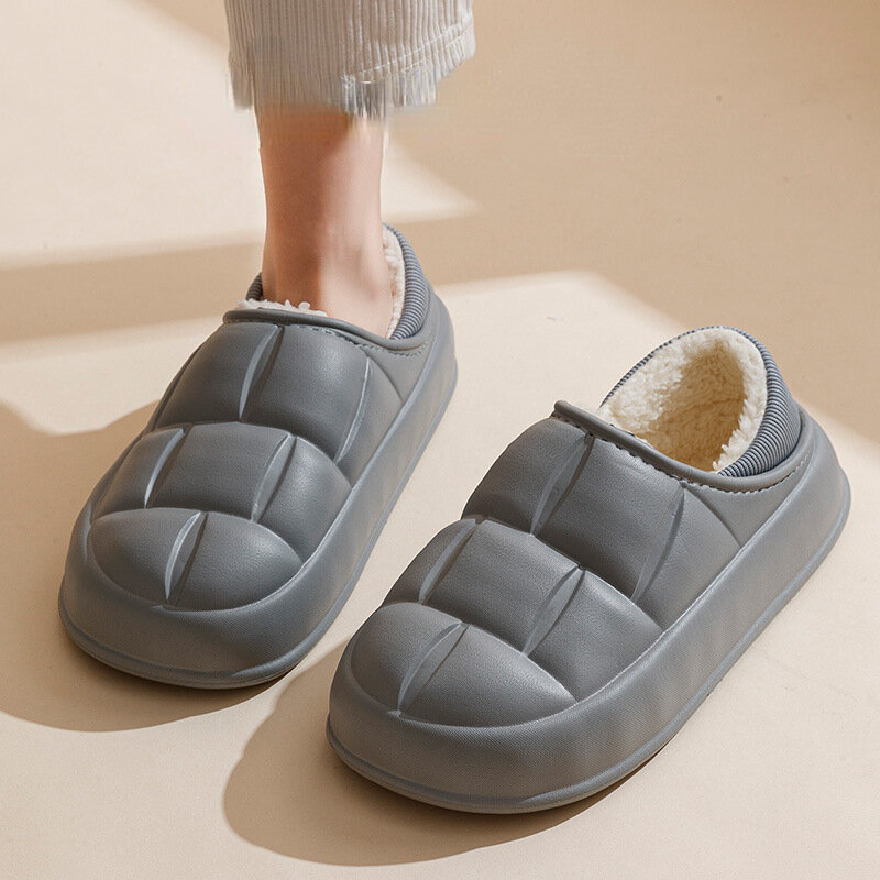 Cover Heel Slippers Men Winter Indoor Couples Home Thickened Waterproof Non Slip Plush Cotton Shoes External Wear2023
