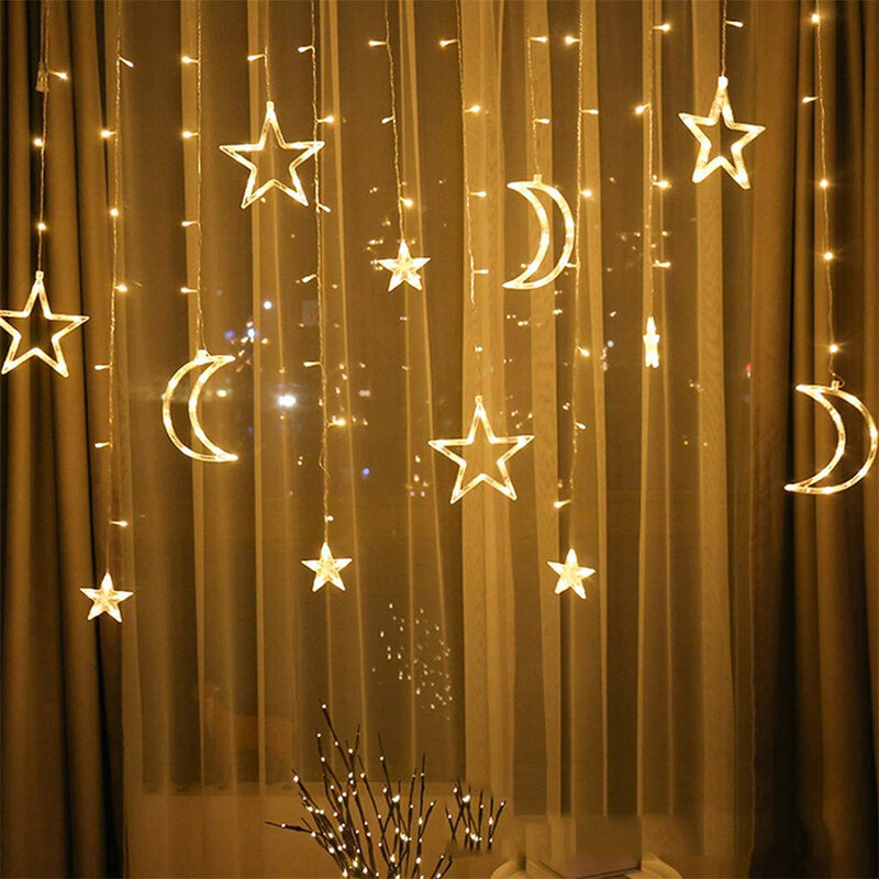 Led estrela lua cortina luzes de fadas guirlanda luzes da corda casa decoração do quarto festa ano novo natal luz de fadas