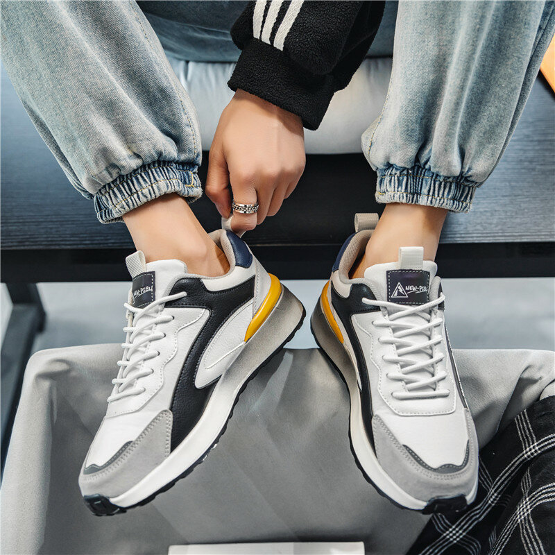 Verão coreano retro plataforma masculino casual placa sapatos amortecimento estilo rua malha tênis de corrida esporte para homem