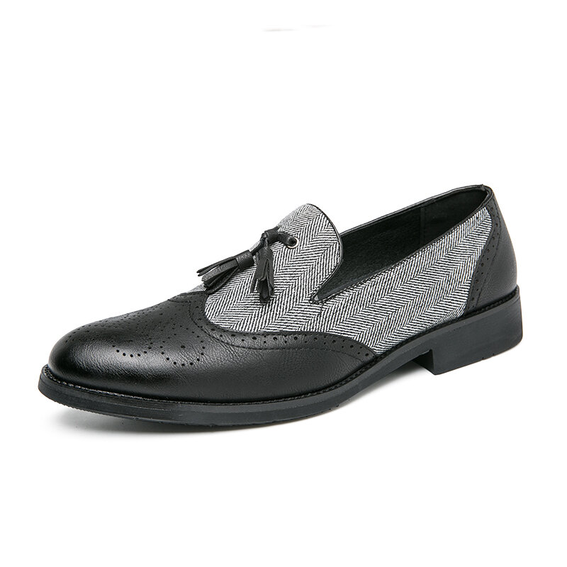 Sapatos casuais masculinos de couro genuíno padrão borla marca de luxo moda respirável sapatos de condução deslizamento em mocassins confortáveis size38-46