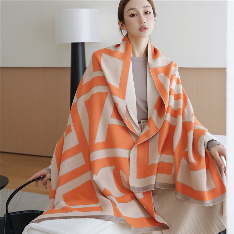 2022 inverno quente cobertor cachecol para mulheres luxo cashmere xale envoltório feminino poncho pashmina grosso bufanda echarpe bandana foulard