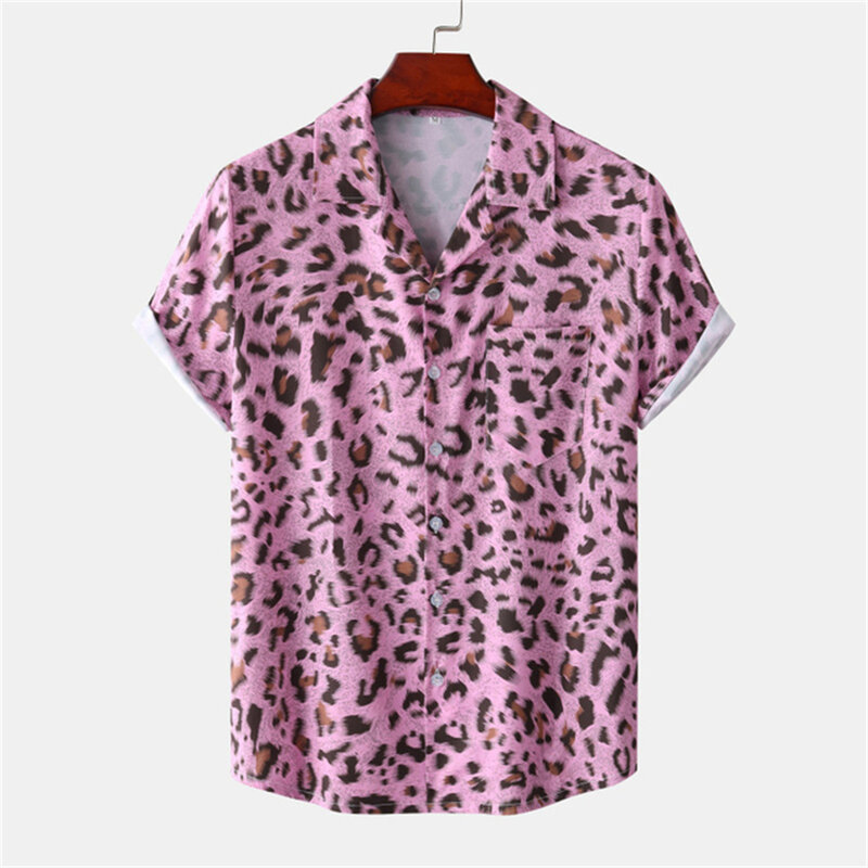 Sexy Leopard męska koszula hawajska 2022 letnia nowa koszula plażowa z krótkim rękawem męska Holiday Rock bluzka wyjściowa