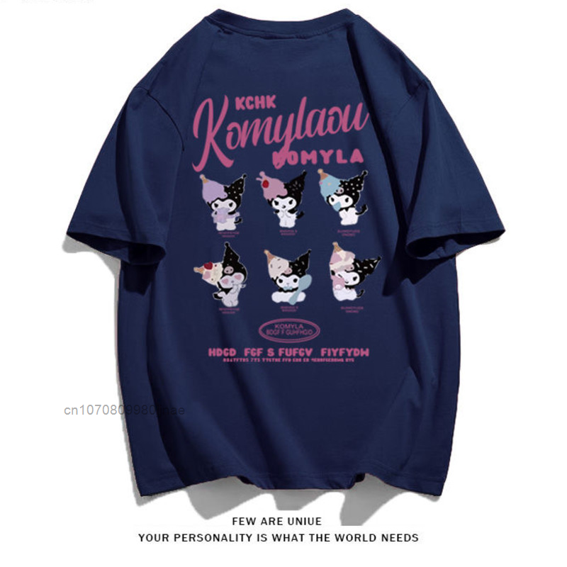 Kuromi-Camiseta de algodón con dibujos animados para mujer, ropa informal holgada de moda, Harajuku, de manga corta, Tops coreanos para chica Y2k