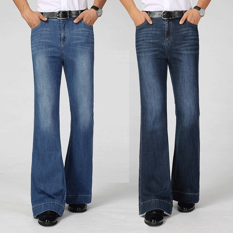 Мужские джинсы с высокой талией, джинсы с широкими штанинами, расклешенные брюки с эффектом потертости, мужская одежда на весну 2022, синие мо...