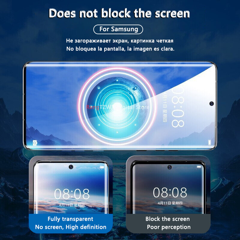 Protector de pantalla de vidrio templado para Samsung Galaxy, Protector de pantalla de vidrio templado UV 9000D para Samsung Galaxy S22 Ultra S21 Plus, Note 20 Ultra 8 9 10 5G S10 S9 S8 S10E S20 S 22
