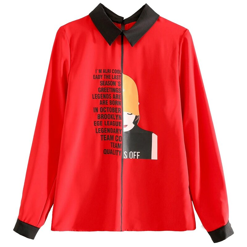 Camicetta da donna in Chiffon camicia Streetwear lettera stampata 2021 nuova manica lunga moda coreana colletto rovesciato top da donna Blusa 936H