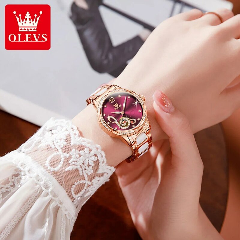 Olevs relógios mecânicos de luxo feminino relógio automático pulseira aço inoxidável moda 30m senhoras à prova dwaterproof água reloj mujer