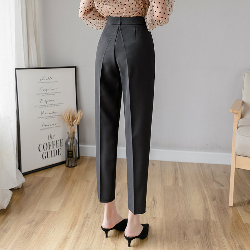 Summer Elegant Office Lady Button High Waist Harem Pants Women Black  Nine Points Suit Pants Ladies Trousers Women 280F